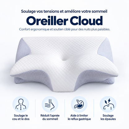 🌙 Oreiller Cloud | Soutien Ergonomique & Confort Nuit Après Nuit