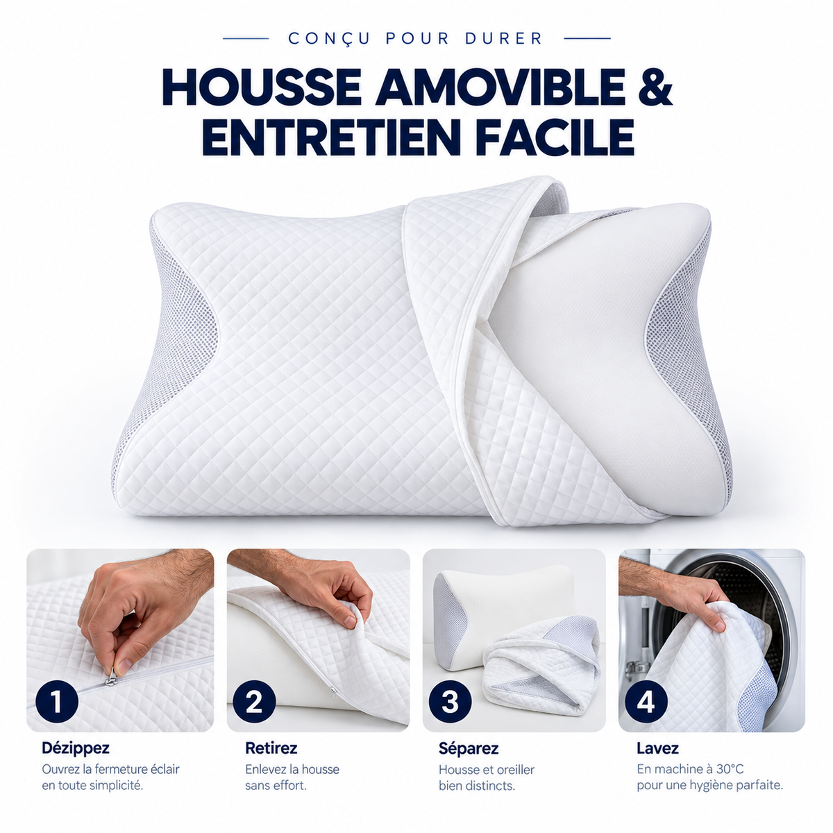 🌙 Oreiller Cloud | Soutien Ergonomique & Confort Nuit Après Nuit
