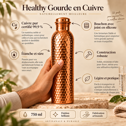 ✨ Healthy Gourde en Cuivre | Cuivre Pur 99,9 % & Sans Plastique