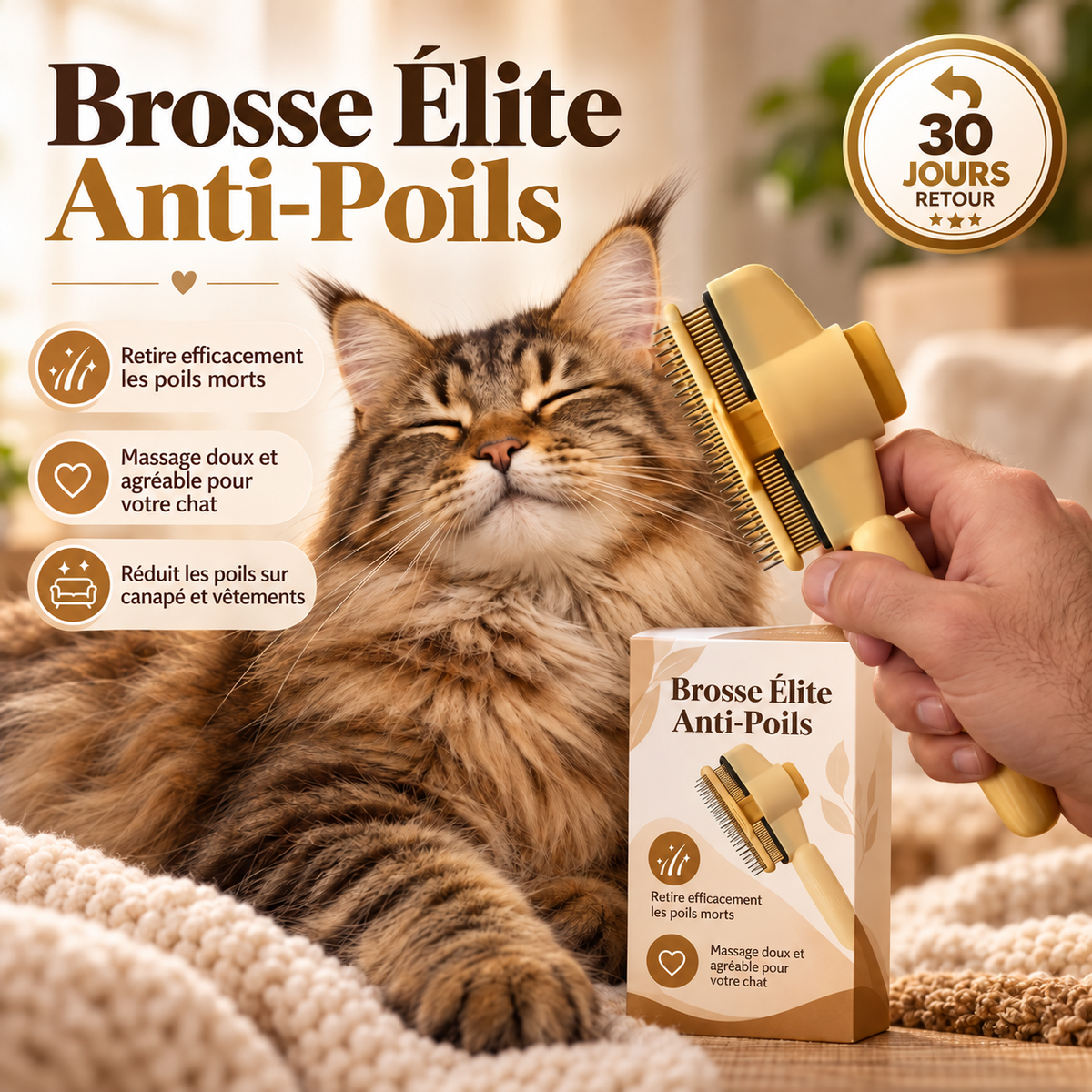 🐾 Brosse Élite Anti-Poils pour Chiens & Chats | Nettoyage en 1 Clic