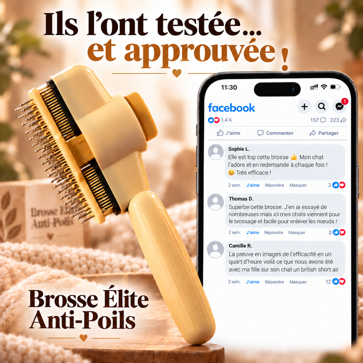 🐾 Brosse Élite Anti-Poils pour Chiens & Chats | Nettoyage en 1 Clic