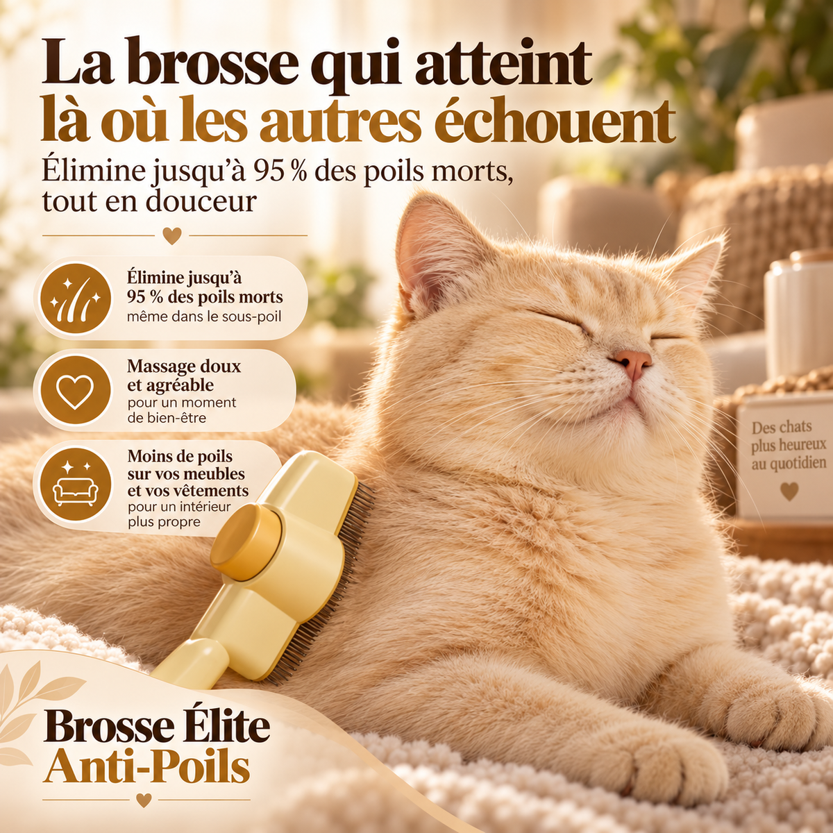 🐾 Brosse Élite Anti-Poils pour Chiens & Chats | Nettoyage en 1 Clic