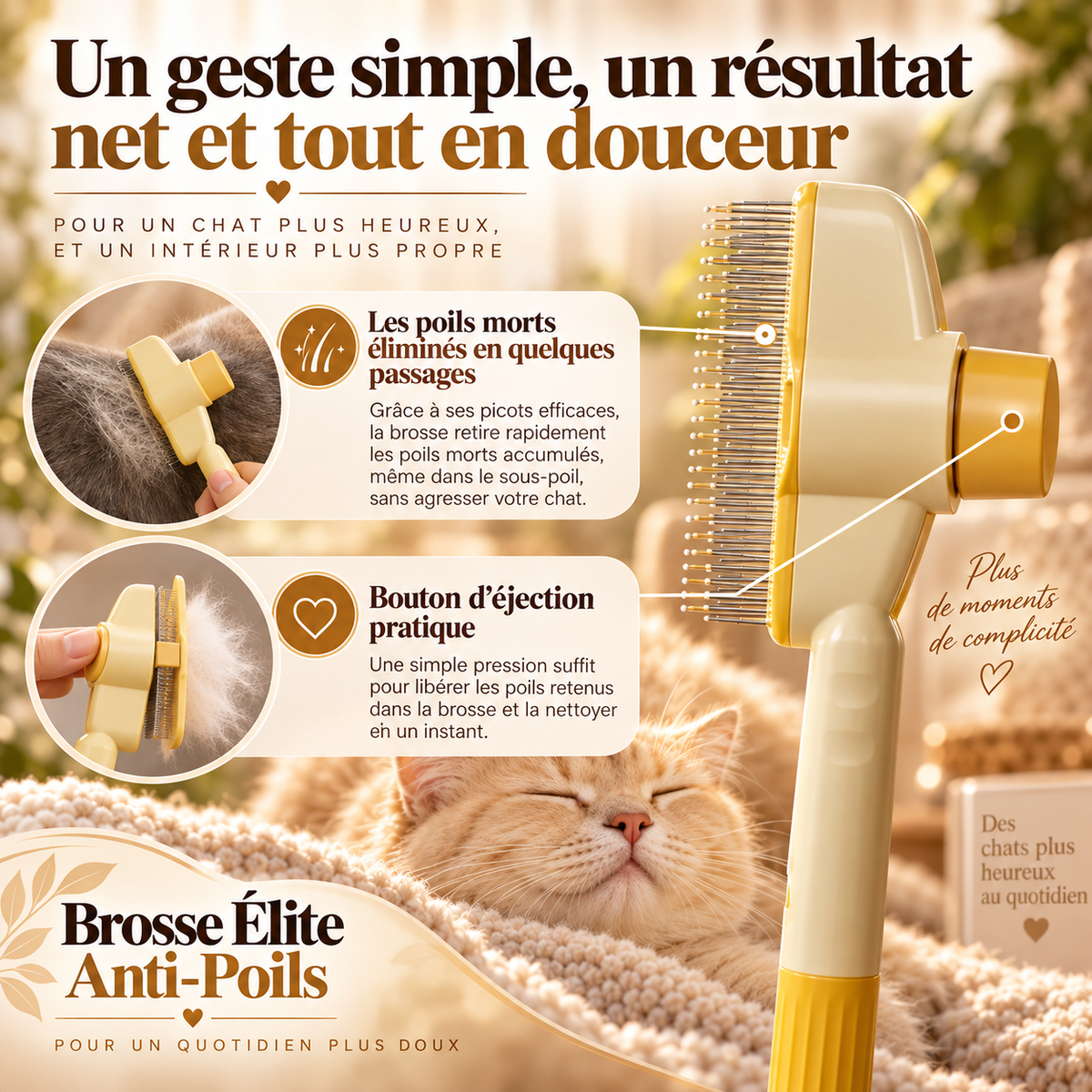 🐾 Brosse Élite Anti-Poils pour Chiens & Chats | Nettoyage en 1 Clic