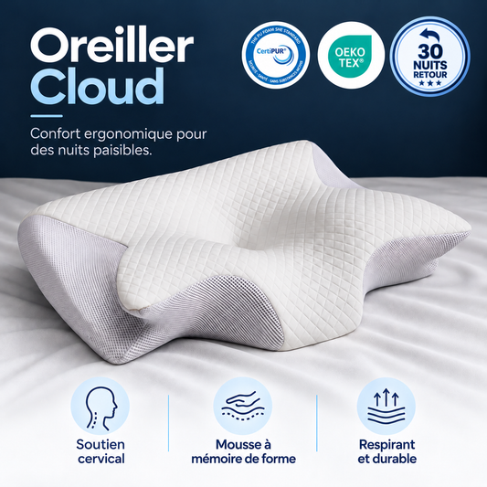 🌙 Oreiller Cloud | Soutien Ergonomique & Confort Nuit Après Nuit
